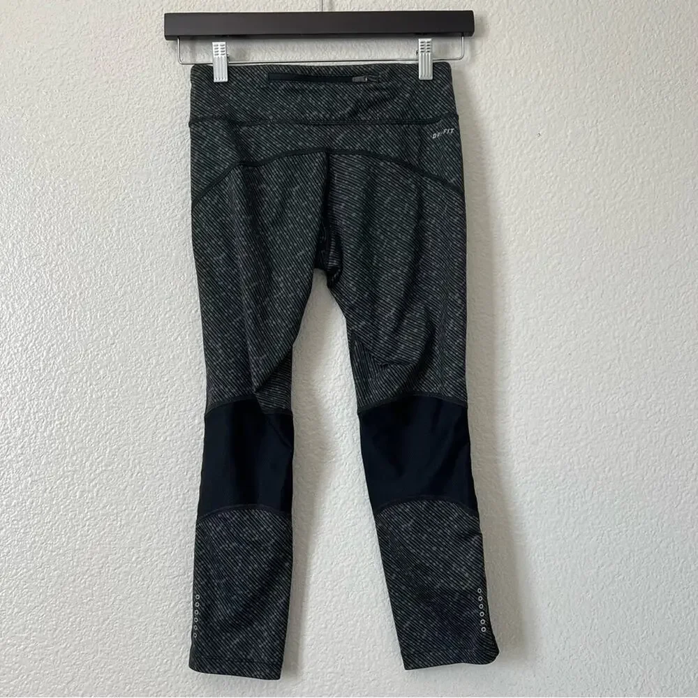 Nike Dri-Fit Running Capri Cropped Leggings Meteor Print Gray Black 749458